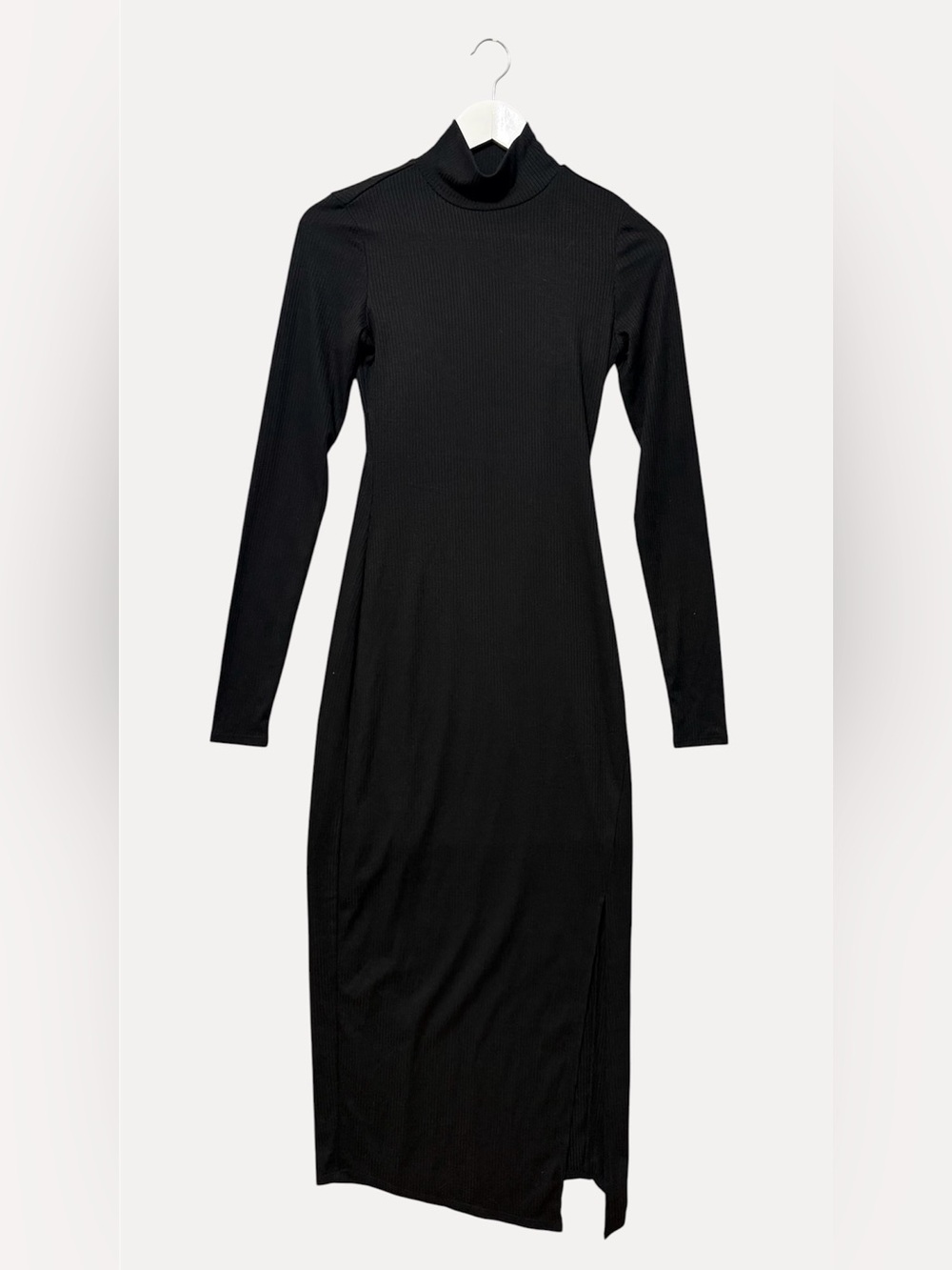 AFRM Black Mock Neck Fitted Ribbed Knit Dress NWT Size Small Long Sleeve